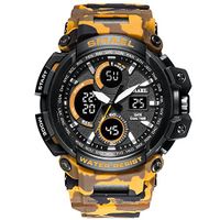 Psalmtrading SMAEL Multi-Function Men’s/Women's Sports Analog Quartz Dual Display Waterproof Watches LED Backlight 1708 Camouflage (Yellow)