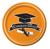 Graduation School Colors Orange 9-inch Paper Plates 18 Per Pack