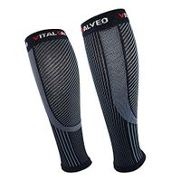 Vital Salveo Recovery Calf Compression Sleeves Made of Innovative Fiber. Fit for Cycling, Running, Travel, Pregnancy, Nurses - Calf Pain Relief-Black with Srtipe-XL