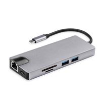 USB C Type C Hub, Bingkers 8 in 1 USB C Hub Adapter with 1000Mbps RJ45 Ethernet, 4K USB-C to HDMI, VGA, USB 3.0, USB-C Power Delivery, SD/TF Card Reader Compatible for MacBook and Other Laptops(Grey)