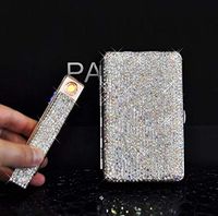 TISHAA Dazzling Rhinestone Bling USB Rechargeable Coil Windproof Slim Cigarette Lighter (White)