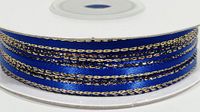 Ben Collection 1/8" X 100 Yards Double Face Satin Ribbon with Metallic Gold & Silver Edge (Royal & Gold)