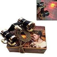 HQRP Opera Glasses Black w/Crystal Clear Optic (CCO) Gold Trim w/Necklace Chain/with Red Light