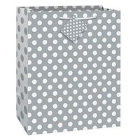Unique Industries, Large Gift Bag, 12.5 x 10.5 inches - Silver Polka Dot