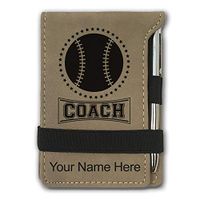 Mini Notepad, Baseball Coach, Personalized Engraving Included (Light Brown)