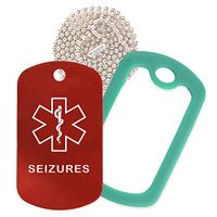 Seizures Medical Alert ID Necklace with Red Tag, Green Dark Silencer, and 30'' USA Chain - 154 Color Choices