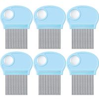 6 Pieces Head Lice Remover Nit Removal Hair Comb with Magnifier, Fine Metal Teeth Tool for Dogs Cats Pet Human Grooming and Removing Dandruff Flakes/Lice Eggs (Sky Blue)