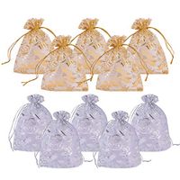 PH Pandahall 200 PCS 4 x 4.7 Inches Rose Printed Organza Bags Jewelry Pouch Bags Organza Velvet Drawstring Pouches Wedding Favors Candy Gift Bags, Silver & Golden