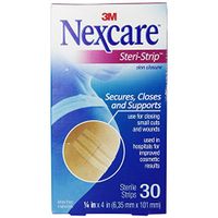 3M Steri-Strip Skin Closure, 1/4" x 4", Box of 30, Sterile, Close Small Cuts and Wounds, First Aid Adhesive Surgical Tape Strips, Can Use with Sutures or Staples