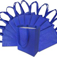 10x5x13" 12 Pcs. Large Metallic Blue Reusable Glitter Gift Bags with Handles, Birthday Party Favor Bags Bags for Weddings, Holidays and All Occasions