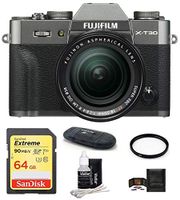 FUJIFILM X-T30 Mirrorless Digital Camera with XF 18-55mm Lens (Dark Silver) Bundle, Includes: SanDisk 64GB Extreme SDXC Memory Card, Card Reader and More