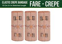 FARE - Reusable Cotton Crepe Bandage 15cm X 4m Roll Sports Wrist Wrap Straps, Elastic Compression with Bandage Clips (15m X 4m Set 3)