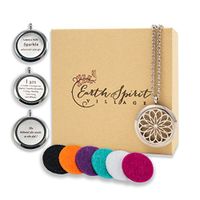 Aromatherapy Essential Oil Diffuser Necklace Gift Set, Stainless Steel Locket, 24” Chain with 2” Extension, 3 Interchangeable Inspiration Jewelry Charms + 6 Refill Pendant Pads (Flower Of Life)
