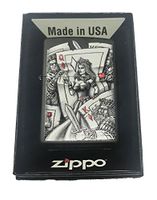 Zippo Custom Lighter - Graphic Queen of Diamonds Card Gambling w/Kings