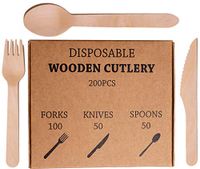 Airee Fairee Compostable Cutlery Set Wooden Eco Friendly Disposable Camping 200 Piece 100 Forks 50 Knives 50 Spoons Biodegradable Party (200 Pack)