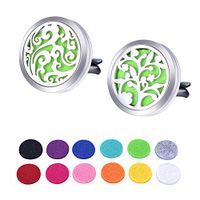 HOUSWEETY 2PCS Car Aromatherapy Essential Oils Diffuser Air Freshener 30mm Stainless Steel Locket Vent Clip+12pcs Refill Pads