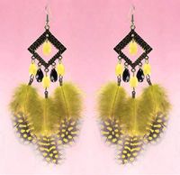 1 pair yellow Feather earrings cute bead bronze rhombus ornament noble new arrive Best Accessory Women Fashion Stylish Design Cheap Bright Pendant Prom Pretty