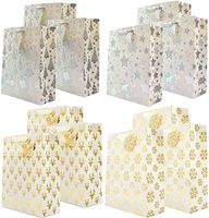 UNIQOOO 12Pcs Gold Sliver Metallic Christmas Gift Bags Bulk,Assorted Xmas Tree,Stars Reindeer, For Thanksgiving Holiday Presents Wrapping Stocking New Year Party Favor Celebration,Large 12½x10½x4 Inch