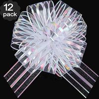 Pull Bow Large Organza Pull Bow Gift Wrapping Pull Bow with Ribbon for Wedding Gift Baskets, 6 Inches Diameter (White, 12 Pieces)