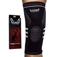 Venom Knee Sleeve Compression Brace - Elastic Support & Side Stabilizers, Runner's Knee, Jumper's Knee, Arthritis Pain, ACL, Basketball, Soccer, Crossfit, Lifting, Running, Sports, Men, Women (XL)