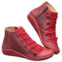 Emimarol Women's Boots - 2019 New Arch Support Boots with Side Zipper Leather Comfortable Platform Wedge Booties Red
