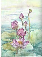 Lotus Blank Note Cards: 6 Blank Artistic Summer Floral All Occasion Watercolor Cards, With Envelopes - Summer Lotus