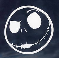NB4C NIGHTMARE BEFORE CHRISTMAS JACK SKELETON SMILING FACE VINYL STICKERS SYMBOL 5.5" DECORATIVE DIE CUT DECAL FOR CARS TABLETS LAPTOPS SKATEBOARD - WHITE
