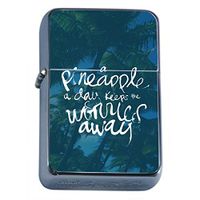 Pineapple Day Worries Away Flip Top Oil Lighter Em1 Smoking Cigarette Silver Case Included