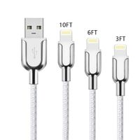 Klaz USB iPhone Cables Compatible (3-Pack) Fast Charging and Data Syncing Cords | 3Ft, 6Ft, 10Ft | Nylon Braided, Kink & Tangle Free | iPhones,iPads iOS Devices (White)