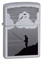 Zippo Night Fishing Satin Chrome Pocket Lighter