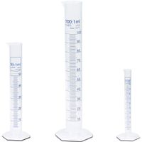 Plastic Graduated Cylinder Set - 3 Sizes - 10, 50, 100ml, Blue Printed Graduations, Polypropylene, Class B, Karter Scientific 219I2