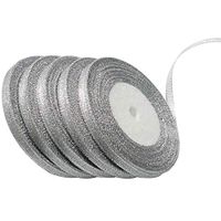 Gnognauq 5 Rolls 0.24 inch Glitter Ribbons Metallic Ribbons Sparkly Fabric Gorgeous Ribbon for Gift Package Wrapping Wedding Decoration (Silver)