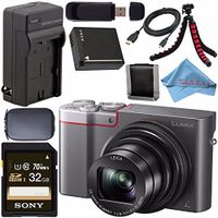 Panasonic Lumix DMC-ZS100 Digital Camera (Silver) DMCZS100S + DMW-BLG10 Lithium Ion Battery + External Rapid Charger + Sony 32GB SDHC Card + Small Case + Flexible Tripod Bundle