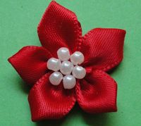 50pcs Satin The Ribbon Flowers with The Appliques Craft DIY Wedding Pearls (Red)