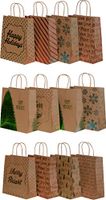 Kraft Holiday Gift Bags, foil hot-Stamp Designs, 18 Medium Bags in Assorted Christmas Prints (Multi-Colored)