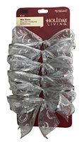 Silver Bows: Pack of 6 Sparkly Silver Glitter Bows, Use for Christmas, Weddings, Decoration