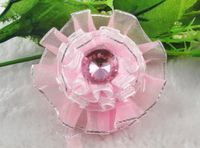 12 Pcs Organza Circular Flower Rhinestones Appliques Craft DIY (Pick Color (Pink)
