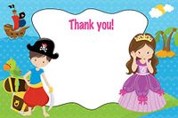 30 Blank Thank You Cards Notes Pirate Princess Kids Girl Boy Birthday Party + 30 White Envelopes