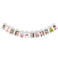 MaiCaiffe Baby First Birthday Banner - Silver Glitter 1-12 Month Growth Record Photo Banner - Newborn Baby's First Birthday Party Decorations