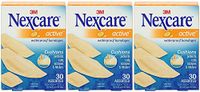 Nexcare Active Waterproof Bandages, Assorted Sizes, 30 Count (Pack of 3)