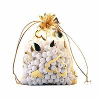 100pcs Organza Wedding Party Gift Bags Heart Pattern Sheer Drawstring Pouches Jewelry Gift Bags Christmas Party Gift Favor Bags (Gold, 5"x7")
