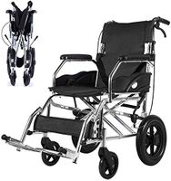 CHENJIU Wheelchair Transport Folding - Footrest Handbrakes Adjustable Brake - 12" Rubber Wheels 5 Inch Casters 17" Leather Seat Back Lightweight Wheelchairs