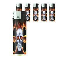 Butane Refillable Electronic Lighter Set of 5 Pieces Skull-099