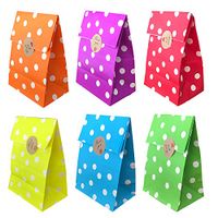 Future life 30 pcs Party Bags, 5.2 * 3.2 * 9.6 Inch, Food Safe Kraft Paper and Ink, Natural (Biodegradable), Red, Orange, Yellow, Purple Sky Blue, Give Away Bags.