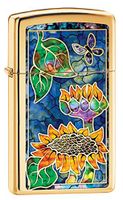 Zippo Lighter: Slim Fusion Sunflowers - High Polish Brass 79785