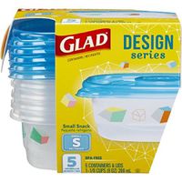 Glad Small Snack Design Series Food Storage Containers, Rectangle (9 Oz) -5 Count