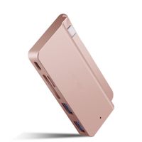 Nino USB Type C to USB Hub/Adapter and Card Reader for MacBook 12 Inch, with Pass-Through Charging, SD + Micro SD Card Reader and 2 USB 3.0 Ports (Rose Gold)