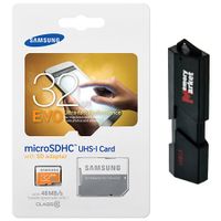 Samsung Electronics 32GB EVO Micro SDHC Upto 48MB/s Class 10 Memory Card (MB-MP32DA) with Adapter and MemoryMarket USB 3.0 Ultra High Speed 2-slot MicroSD HC and SD HC Memory Card Reader