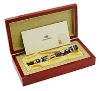 Jinhao Double Dragon Rollerball Pen with Redwood Gift Box, Big and Heavy Roller Pen, Noble Blue Cloisonne Craft Signature