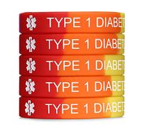 JF.JEWELRY Type 1 Diabetes Medical Alert Silicone Bracelet for Kids & Women 7.5 inches,Pack of 5